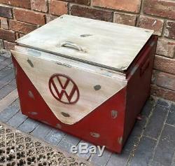 VW Camper Van Drinks Cooler Ice Box Vintage Retro Style Metal Red