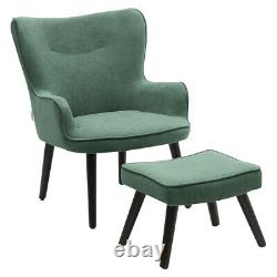 Velvet Green Wing Back Sofa Armchair Lounge Chair Upholstered Seat with Footstool
