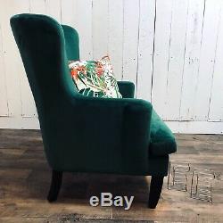 Velvet Wingback Chair Lounge Furniture Accent Armchair Emerald Green Velvet