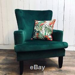 Velvet Wingback Chair Lounge Furniture Accent Armchair Emerald Green Velvet