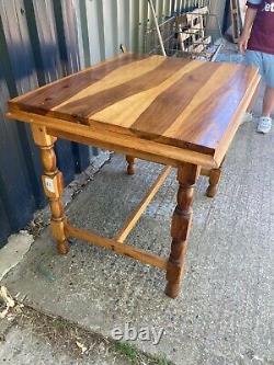 Very Unusual Vintage Brown Wooden Dining Kitchen Table