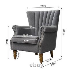 Victorian Retro Wing Back Armchair Accent Oyster Fireside Sofa Lounge Tub Chair