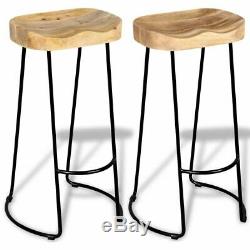 VidaXL 2x Solid Mango Wood Gavin Bar Stools Home Kitchen Dining Room Chair