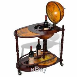 VidaXL Globe Bar Wine Stand Wood Freestanding Drink Bottle Storage Cabinet
