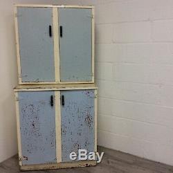 Vintage 1940s Metal Kitchen Cupboard With Metal Top & Matching Wall Cupboard