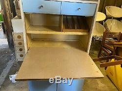 Vintage 1950's 60's Remploy Blue White Kitchen Larder Cabinet Cupboard Drawers