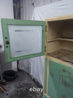 Vintage 1950s Hoosier-Style Kitchen Cabinet Cupboard Green & Cream Wood F304