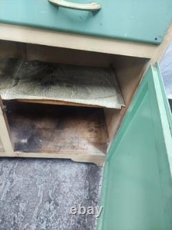 Vintage 1950s Hoosier-Style Kitchen Cabinet Cupboard Green & Cream Wood F304