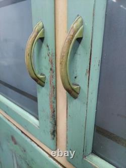 Vintage 1950s Hoosier-Style Kitchen Cabinet Cupboard Green & Cream Wood F304