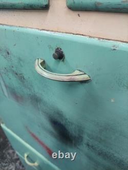 Vintage 1950s Hoosier-Style Kitchen Cabinet Cupboard Green & Cream Wood F304