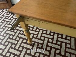 Vintage 1950s Yellow kitchen table with drawers, Farmhouse Retro