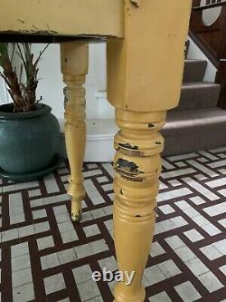 Vintage 1950s Yellow kitchen table with drawers, Farmhouse Retro