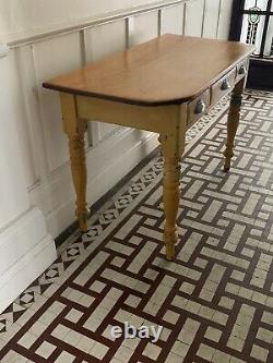 Vintage 1950s Yellow kitchen table with drawers, Farmhouse Retro