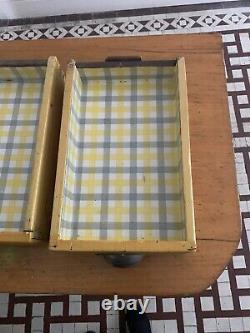 Vintage 1950s Yellow kitchen table with drawers, Farmhouse Retro