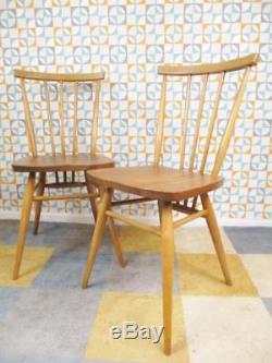 Vintage 1960's Ercol Pair Of Model 391 Dining Chairs Elm & Beech Stick Back MCM