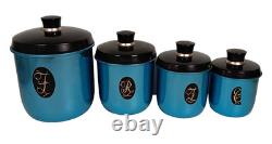 Vintage 1960's Jason Lot of 4 Blue Anodised Aluminium Retro Kitchen Canisters