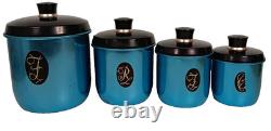 Vintage 1960's Jason Lot of 4 Blue Anodised Aluminium Retro Kitchen Canisters