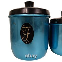 Vintage 1960's Jason Lot of 4 Blue Anodised Aluminium Retro Kitchen Canisters