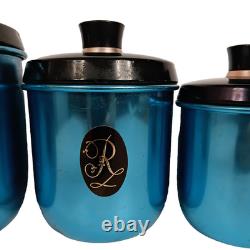 Vintage 1960's Jason Lot of 4 Blue Anodised Aluminium Retro Kitchen Canisters