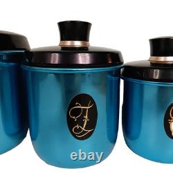 Vintage 1960's Jason Lot of 4 Blue Anodised Aluminium Retro Kitchen Canisters