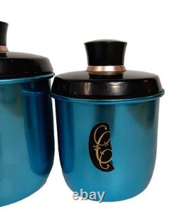 Vintage 1960's Jason Lot of 4 Blue Anodised Aluminium Retro Kitchen Canisters