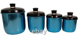 Vintage 1960's Jason Lot of 4 Blue Anodised Aluminium Retro Kitchen Canisters