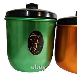 Vintage 1960's Set of 5 Colourful Anodised Aluminum Kitchen Canisters Model Maid