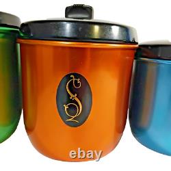 Vintage 1960's Set of 5 Colourful Anodised Aluminum Kitchen Canisters Model Maid