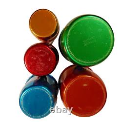 Vintage 1960's Set of 5 Colourful Anodised Aluminum Kitchen Canisters Model Maid