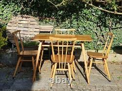 Vintage 1960s Ercol Rectangular Wooden Kitchen Table with 4 Matching Chairs