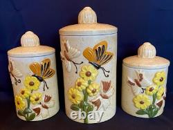 Vintage 1970's Retro 3 Ceramic Kitchen Cannisters