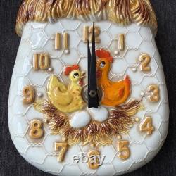 Vintage 1970s Chicken Little Rooster Ceramic Kitchen Wall Clock Sears Roebuck