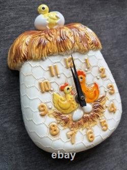 Vintage 1970s Chicken Little Rooster Ceramic Kitchen Wall Clock Sears Roebuck