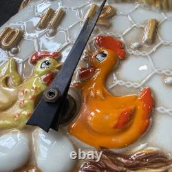 Vintage 1970s Chicken Little Rooster Ceramic Kitchen Wall Clock Sears Roebuck