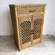 Vintage 1970s Wicker Rattan Cabinet Cupboard With Drawer & Lattice Doors