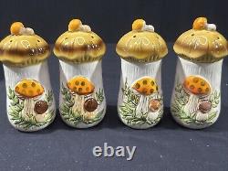 Vintage 1976 Old Japan MERRY MUSHROOM KITCHEN CANISTER SET Lot Of 13 Pieces