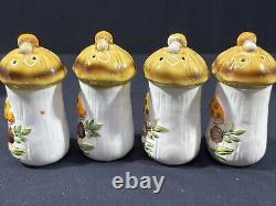 Vintage 1976 Old Japan MERRY MUSHROOM KITCHEN CANISTER SET Lot Of 13 Pieces