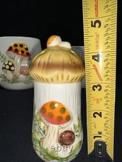 Vintage 1976 Old Japan MERRY MUSHROOM KITCHEN CANISTER SET Lot Of 13 Pieces
