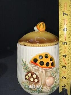Vintage 1976 Old Japan MERRY MUSHROOM KITCHEN CANISTER SET Lot Of 13 Pieces
