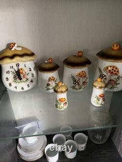 Vintage 1978 Sears Merry Mushroom Canister Set Complete Four Kitchen Collectible