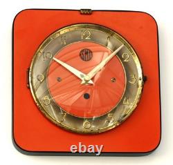 Vintage 20cm SMI Wall Clock French Formica Retro Mid Century Wooden Orange