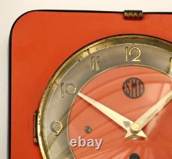 Vintage 20cm SMI Wall Clock French Formica Retro Mid Century Wooden Orange