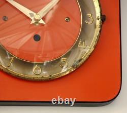 Vintage 20cm SMI Wall Clock French Formica Retro Mid Century Wooden Orange