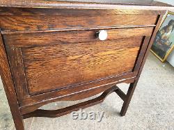 Vintage 20thC Oak Drop Front Drawers Cabinet Side End Drawers Lift Top