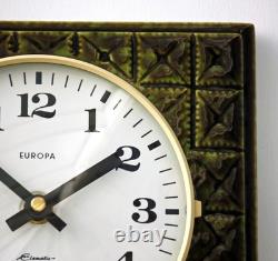 Vintage 21cm Europa Wall Clock Ceramic Retro Atomic Mid Century Green German