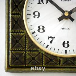 Vintage 21cm Europa Wall Clock Ceramic Retro Atomic Mid Century Green German