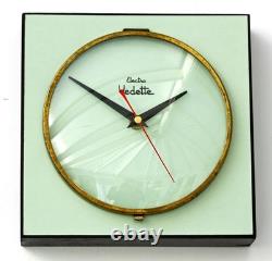 Vintage 22cm Vedette Wall Clock French Formica Retro Mid Century Green Wooden