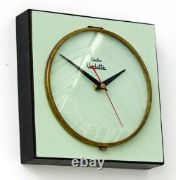 Vintage 22cm Vedette Wall Clock French Formica Retro Mid Century Green Wooden