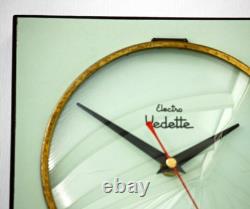 Vintage 22cm Vedette Wall Clock French Formica Retro Mid Century Green Wooden