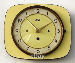 Vintage 23cm Odo Wall Clock French Yellow Formica Retro Mid Century Atomic